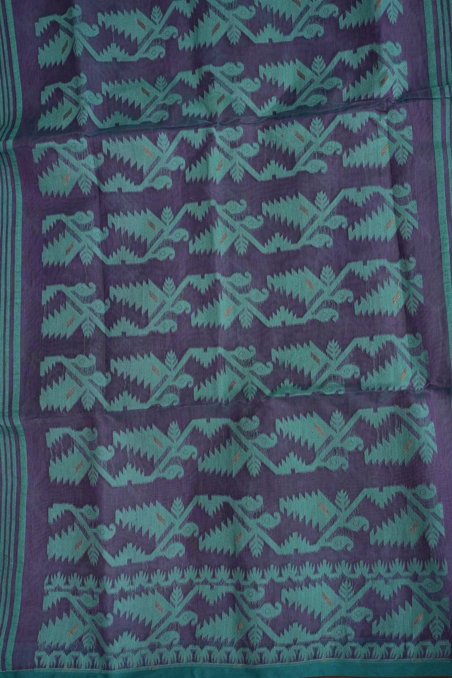 Handloom Jamdani Cotton Saree - Purple & Blue