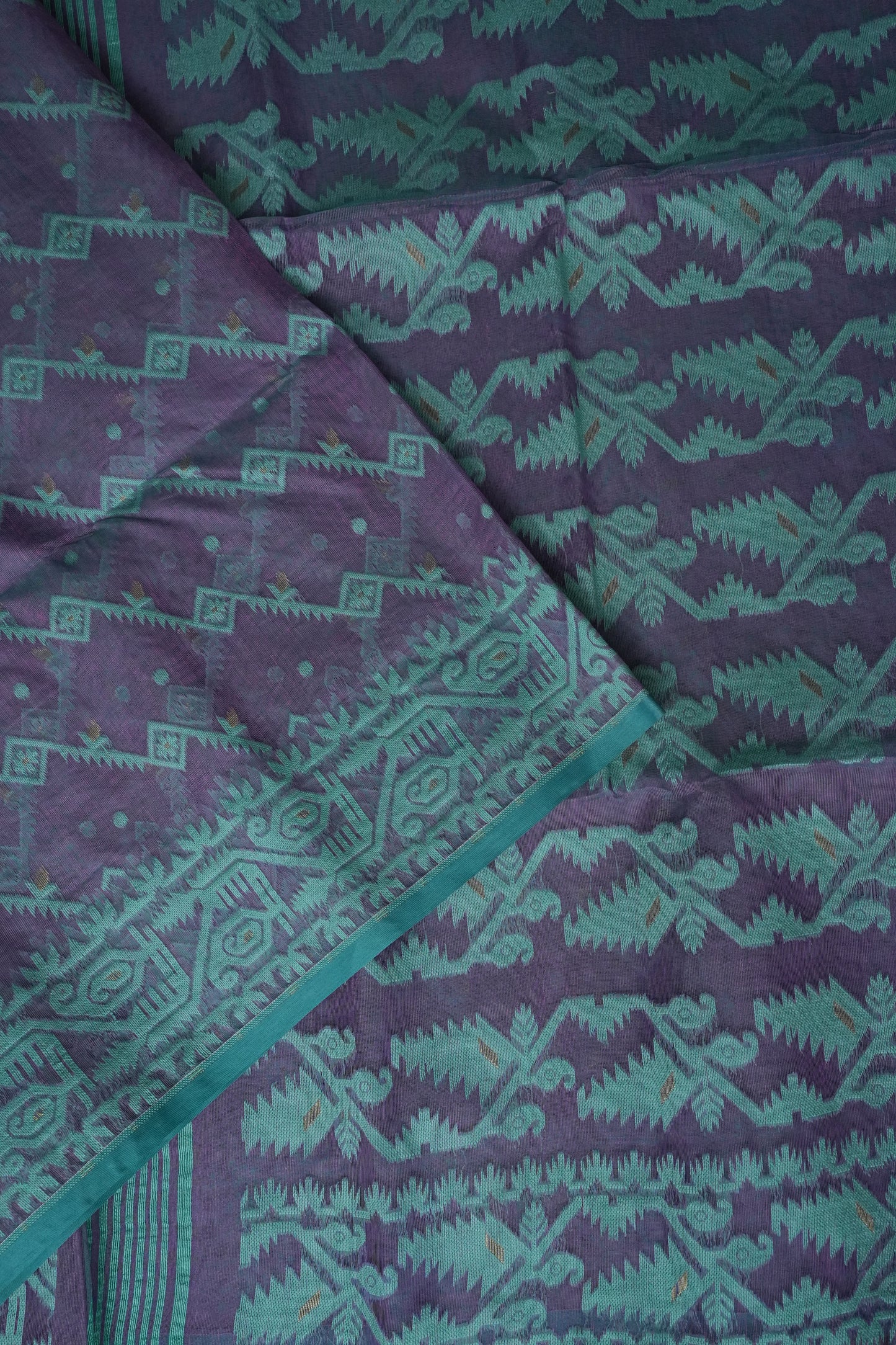 Handloom Jamdani Cotton Saree - Purple & Blue