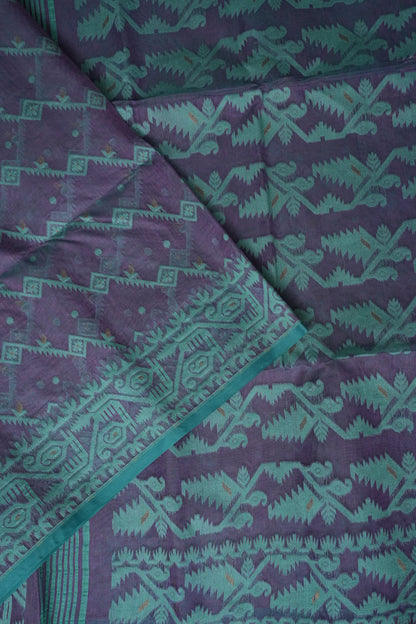 Handloom Jamdani Cotton Saree - Purple & Blue