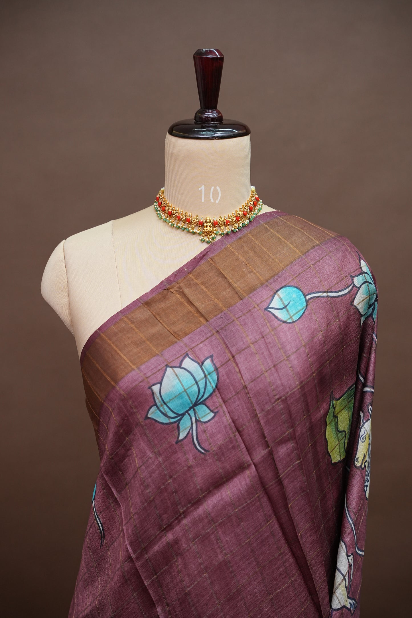 Pure Tussar Silk Saree in Chocolate Brown with Hand Painted Pichwai Art | Silk Mark Certified