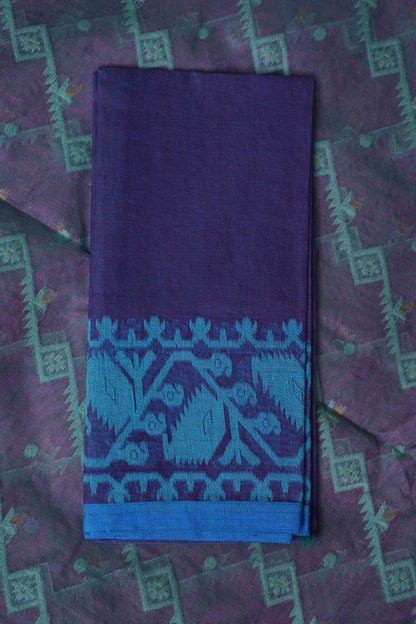 Handloom Jamdani Cotton Saree - Purple & Blue