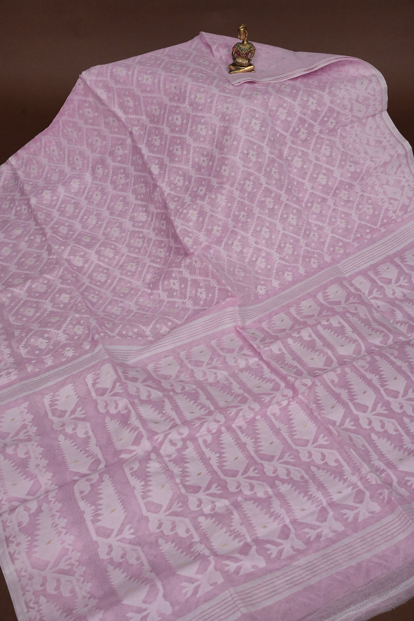 Handloom Jamdani Cotton Saree – Baby Pink