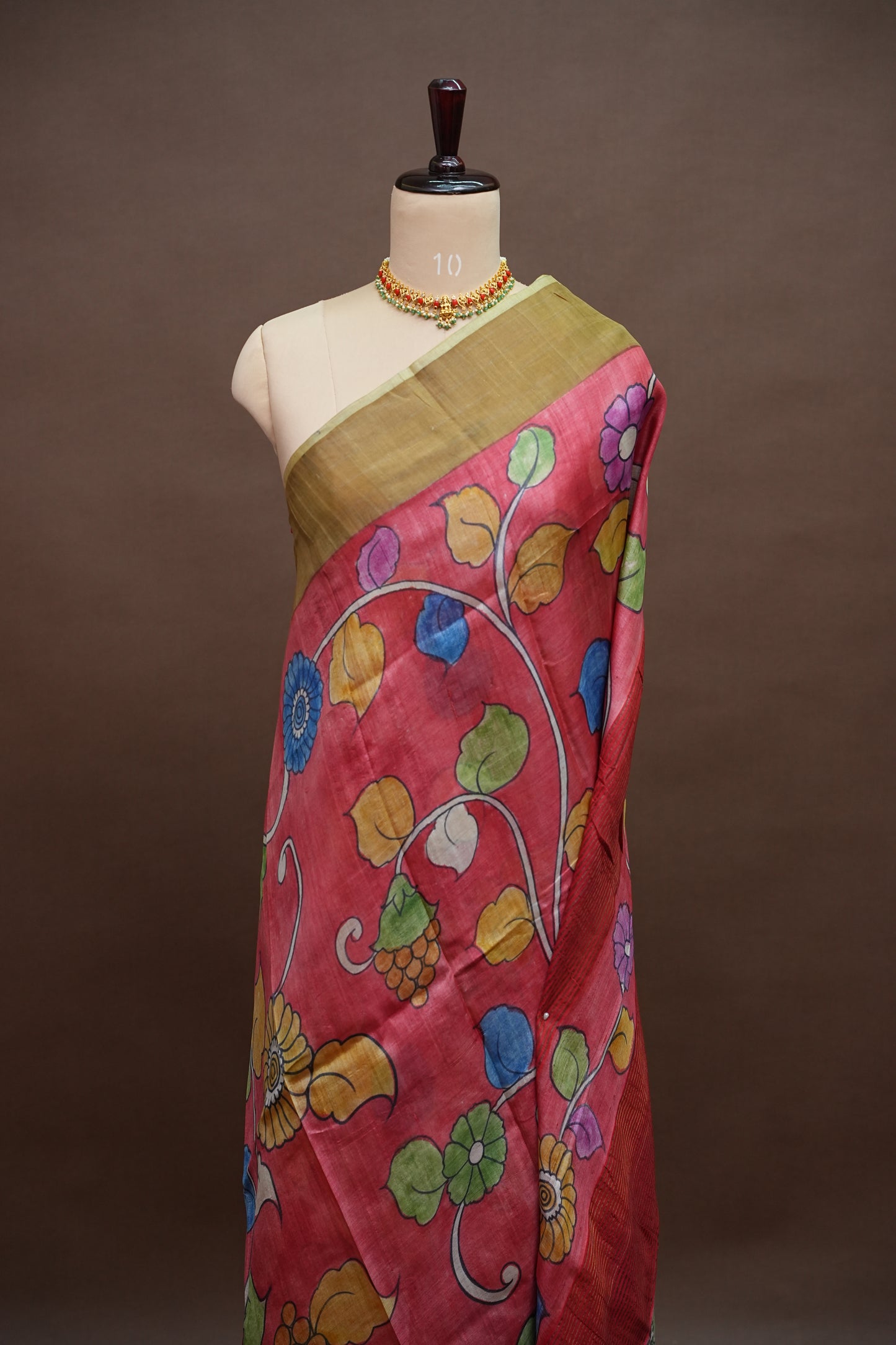 Pure Tussar Silk Saree in Rose Pink with Hand Painted Floral Art | Silk Mark Certified