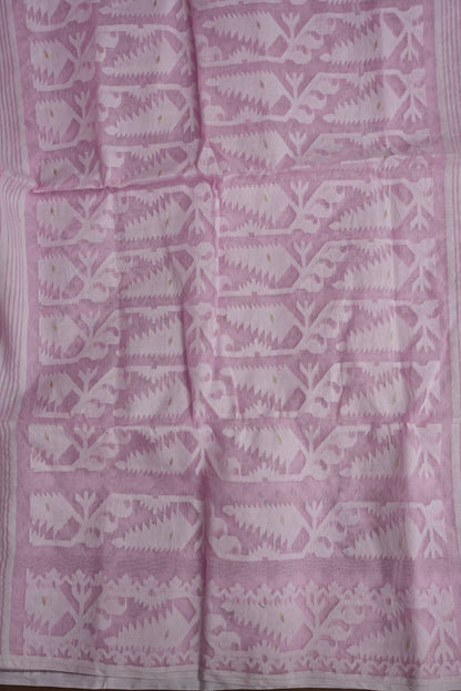Handloom Jamdani Cotton Saree – Baby Pink