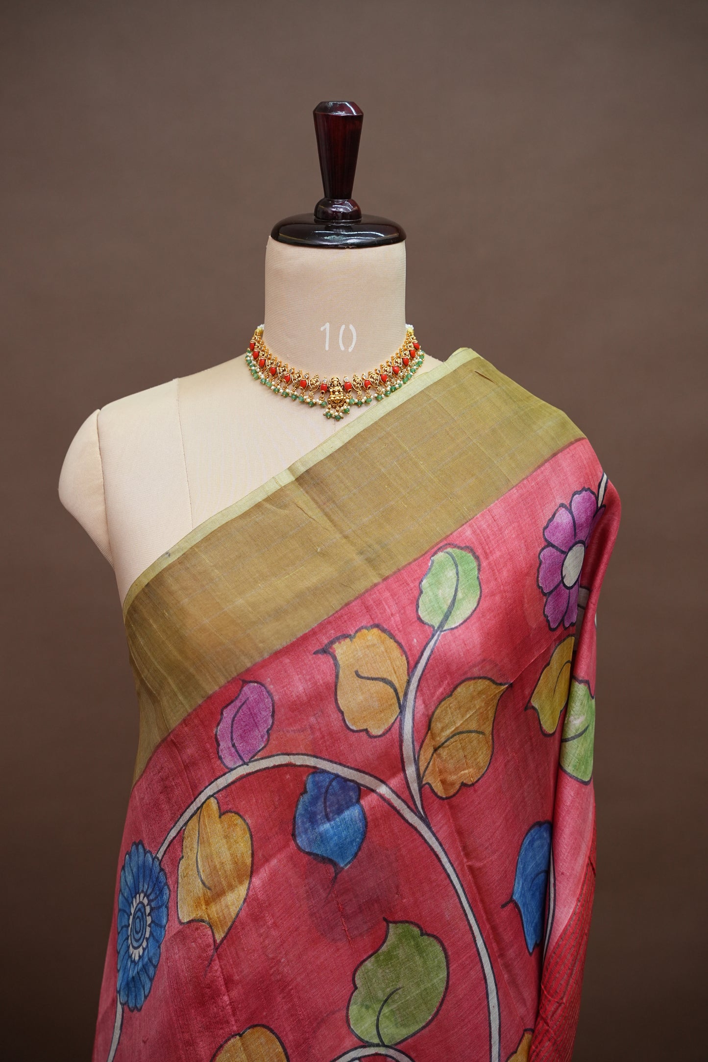 Pure Tussar Silk Saree in Rose Pink with Hand Painted Floral Art | Silk Mark Certified