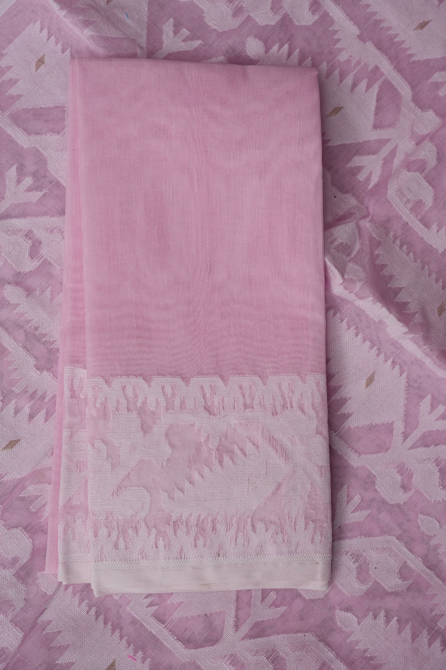 Handloom Jamdani Cotton Saree – Baby Pink