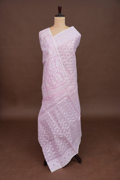 Handloom Jamdani Cotton Saree – Baby Pink