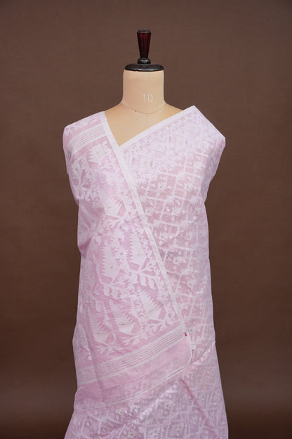 Handloom Jamdani Cotton Saree – Baby Pink