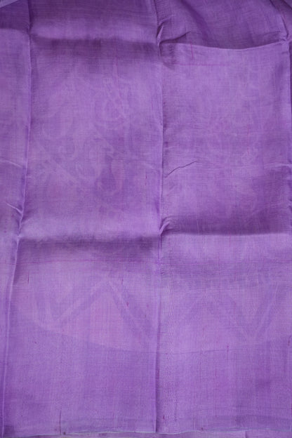Pure Mulberry Silk Saree in Ivory with Lavender Mandala Batik Print | Silk Mark Certified