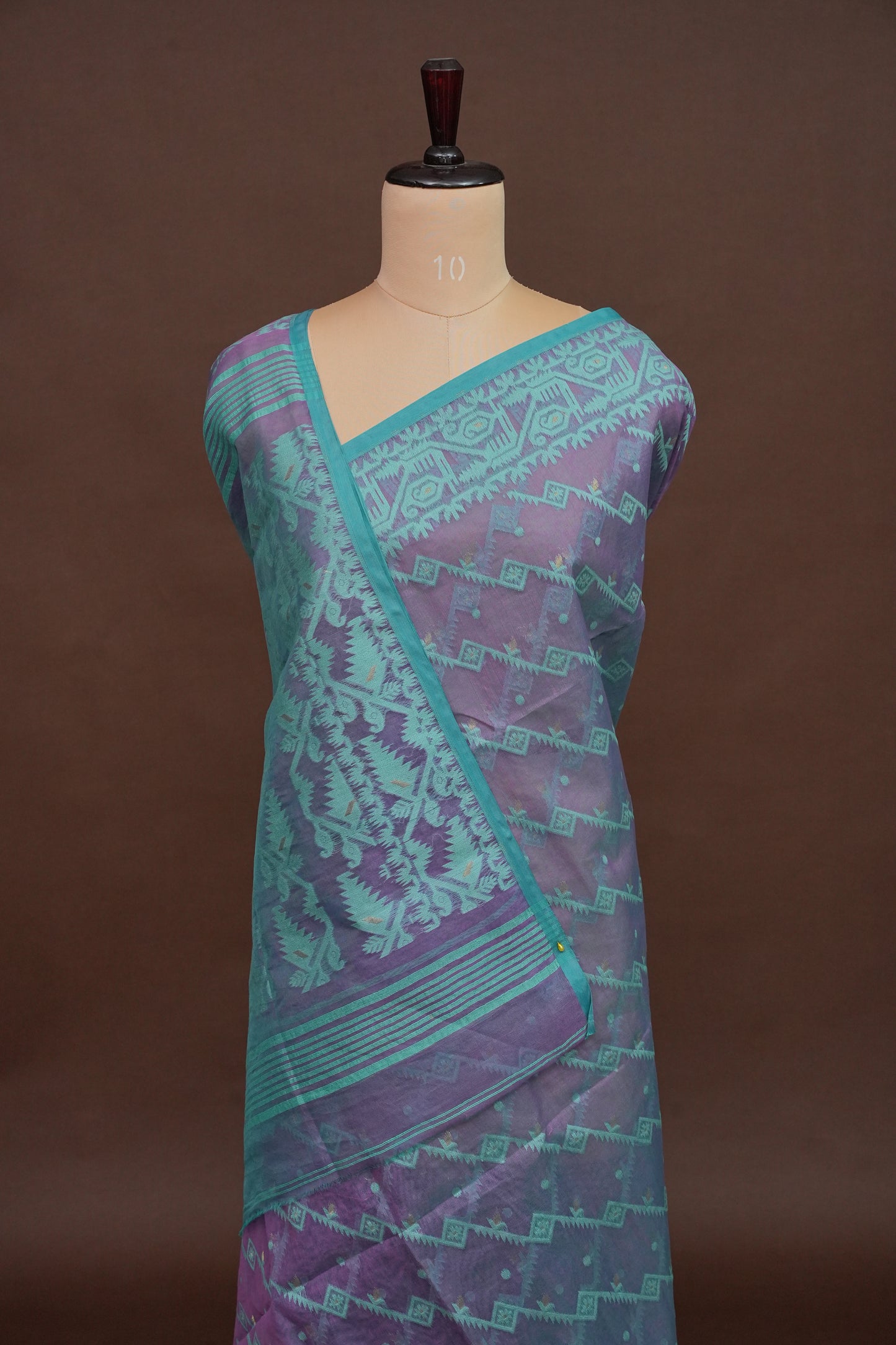 Handloom Jamdani Cotton Saree - Purple & Blue