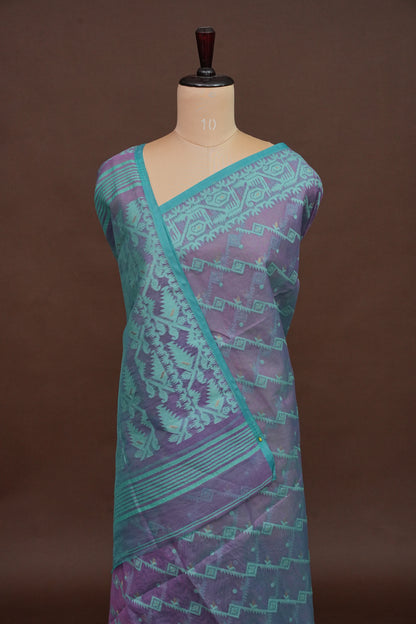 Handloom Jamdani Cotton Saree - Purple & Blue