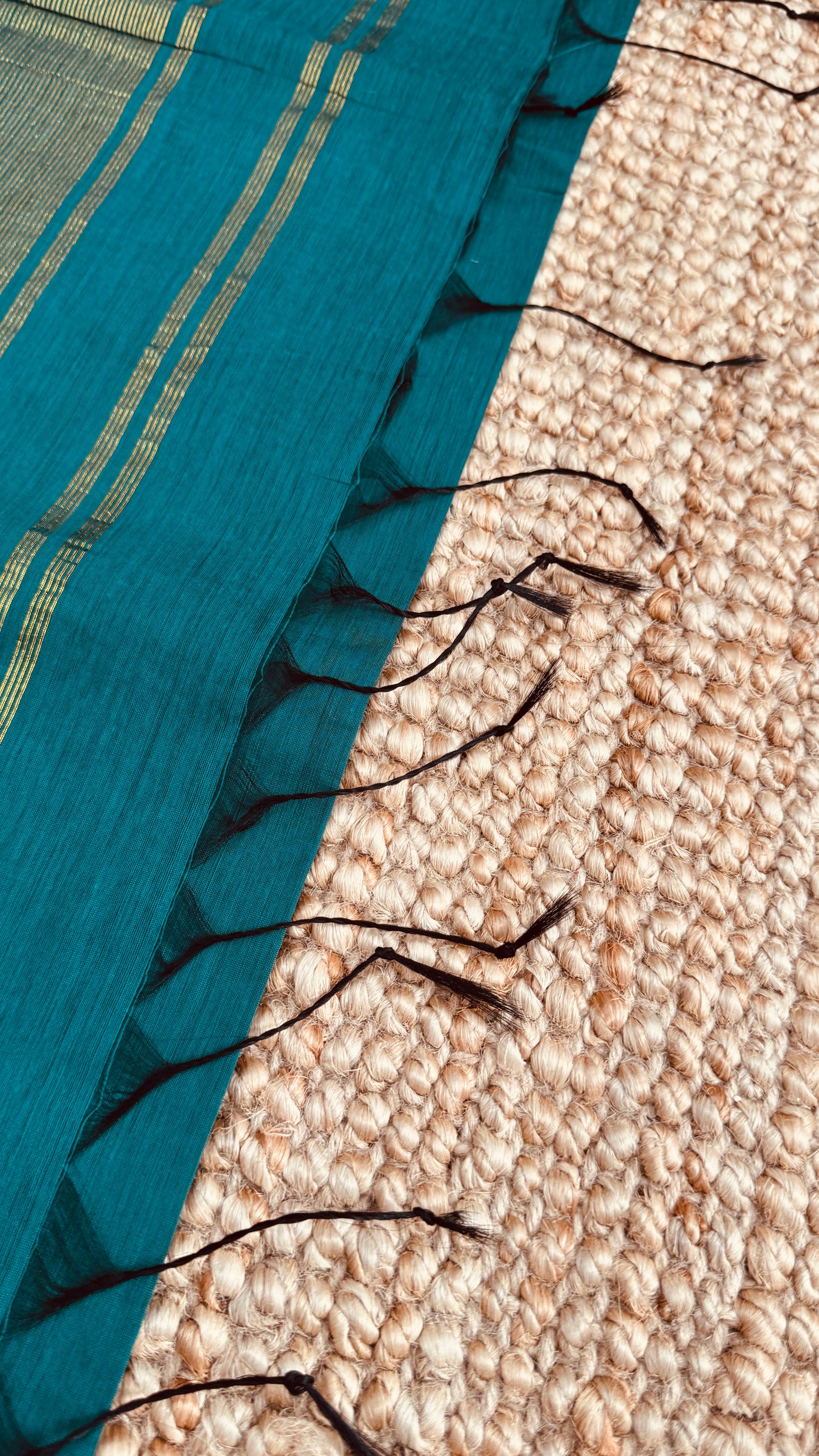 Pure Hand-Woven Cotton Silk Saree - Teal
