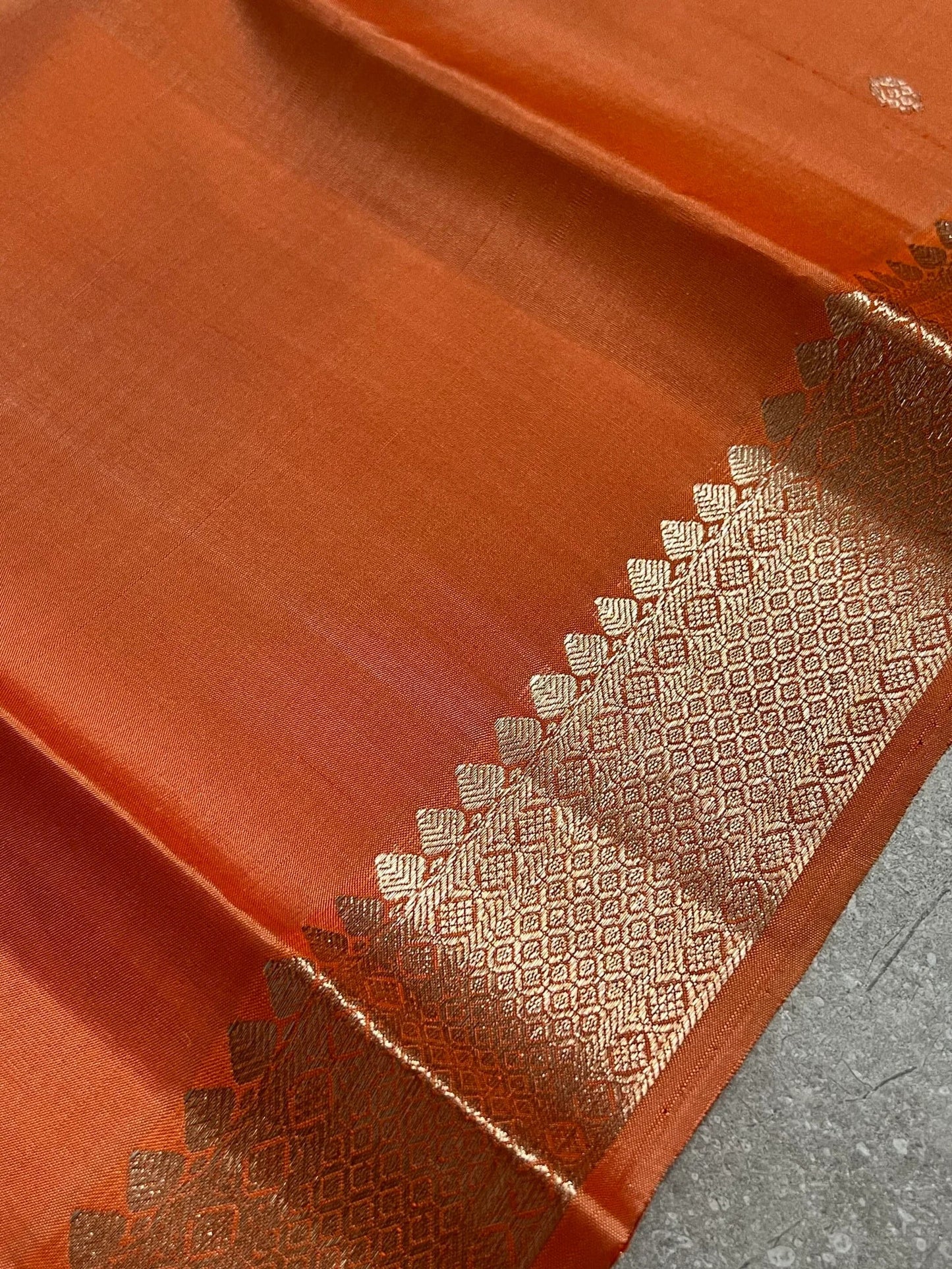 Dark Peach Pure Kanchipuram Silk Saree with Silver Zari Motifs Silk Mark Certified