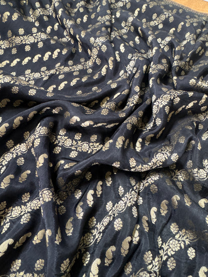 Munga Silk Banarasi Sarees - Black with Mustard Border