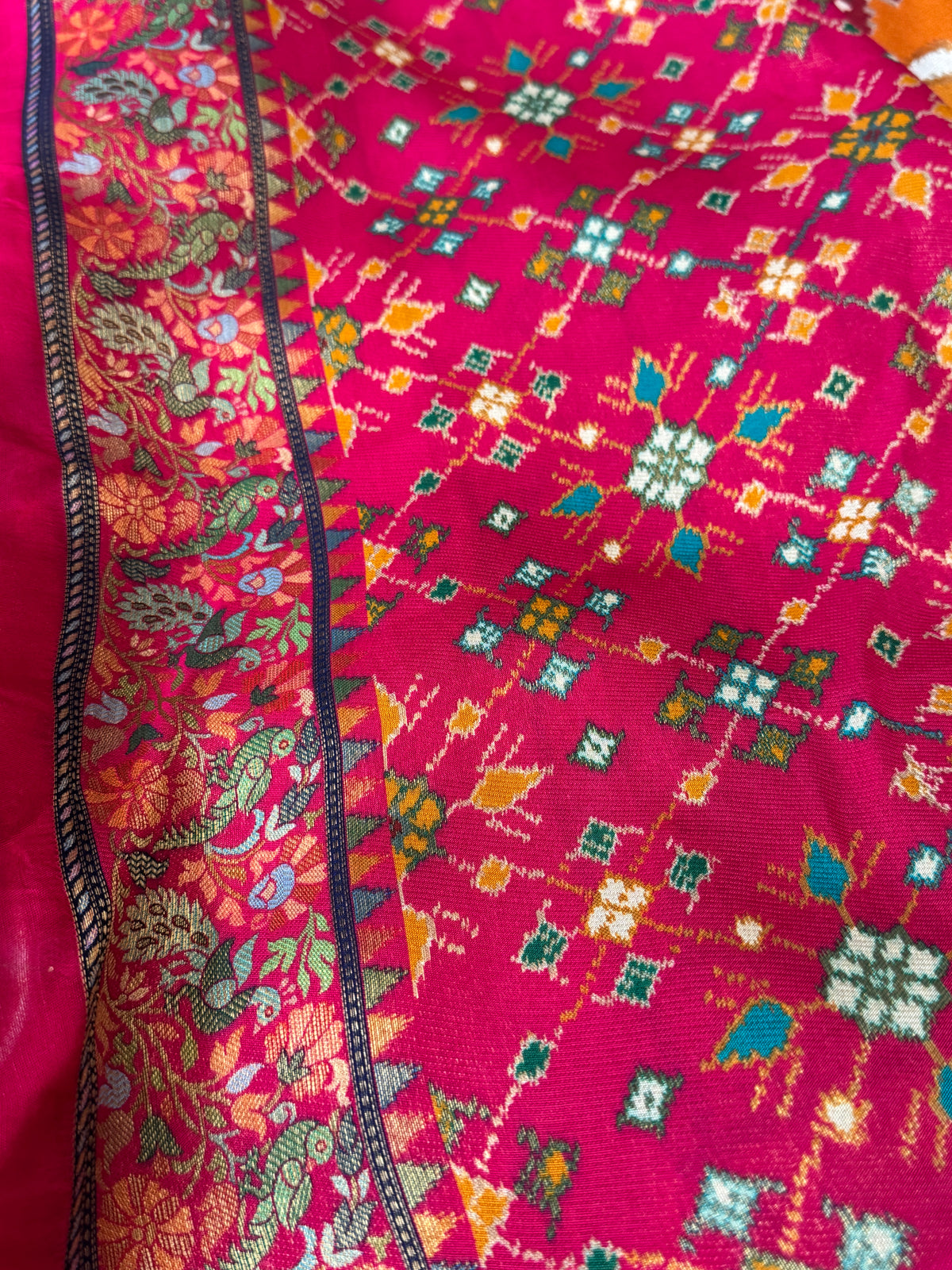 A Kashmiri Pashmina Banarasi Handwoven Sarees with Patola prints - Mustard