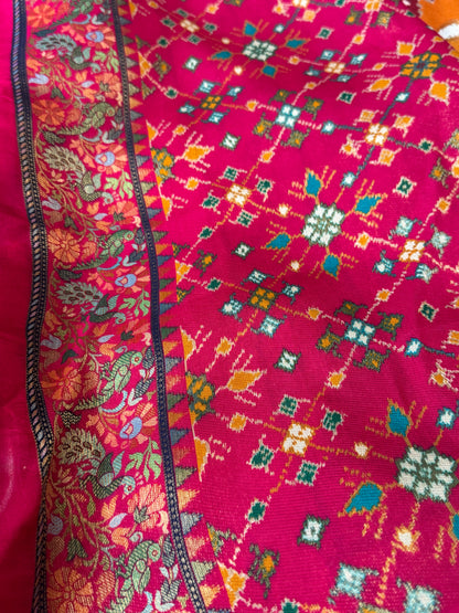A Kashmiri Pashmina Banarasi Handwoven Sarees with Patola prints - Mustard