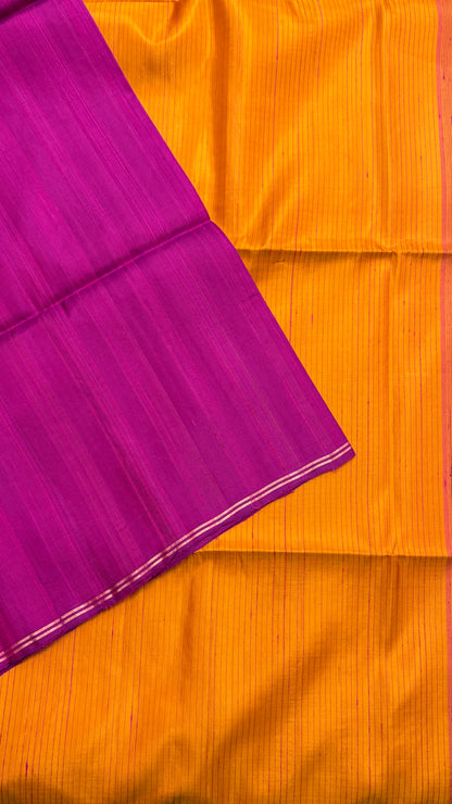 Pure Handloom Soft Silk saree - Magenta Pink & Mustard|Silk Mark Certified