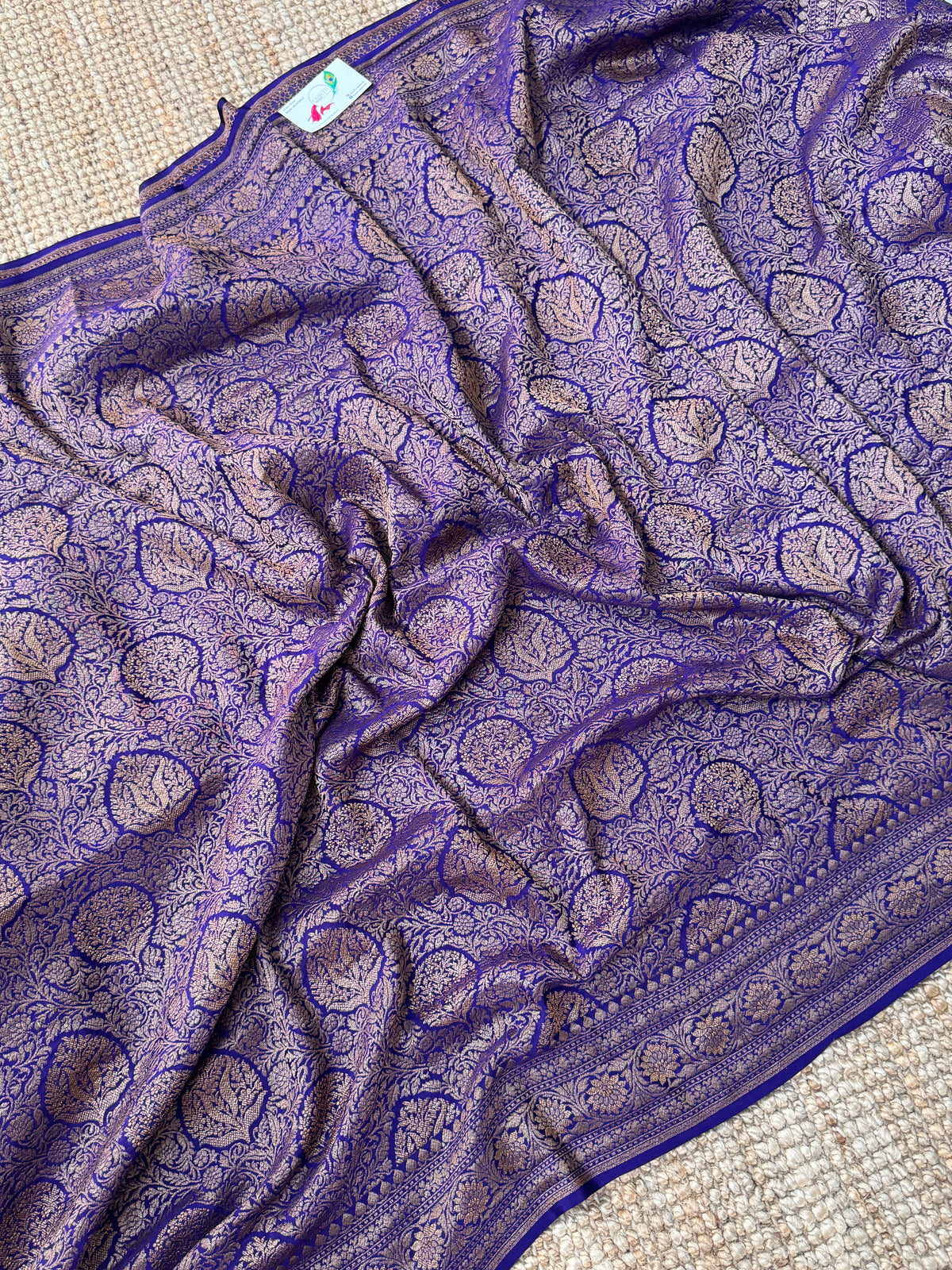 Royal Purple Pure Khaddi Georgette Banarasi Silk Saree with All-Over Gold Zari Jaal |Silk Mark Certified