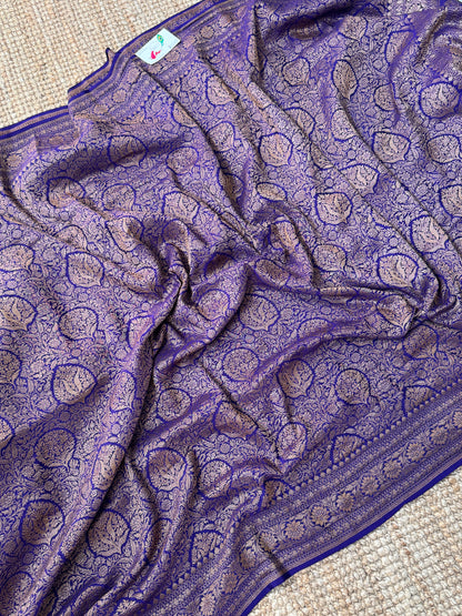 Royal Purple Pure Khaddi Georgette Banarasi Silk Saree with All-Over Gold Zari Jaal |Silk Mark Certified