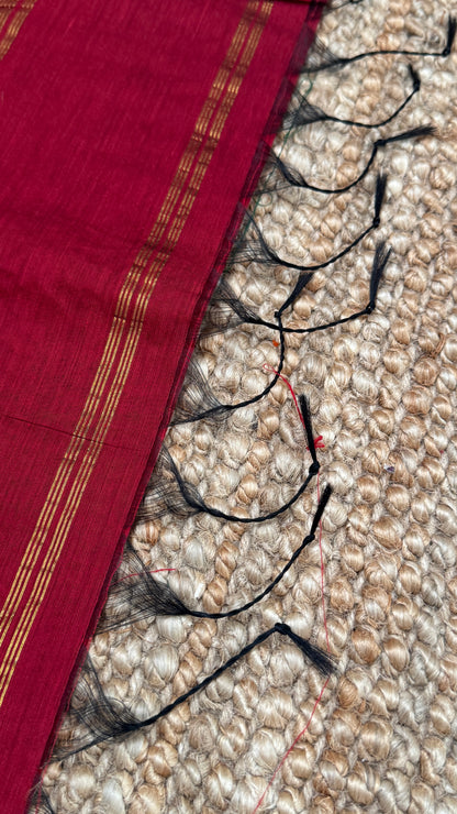 Pure Hand-Woven Cotton Silk Saree - Classic Red