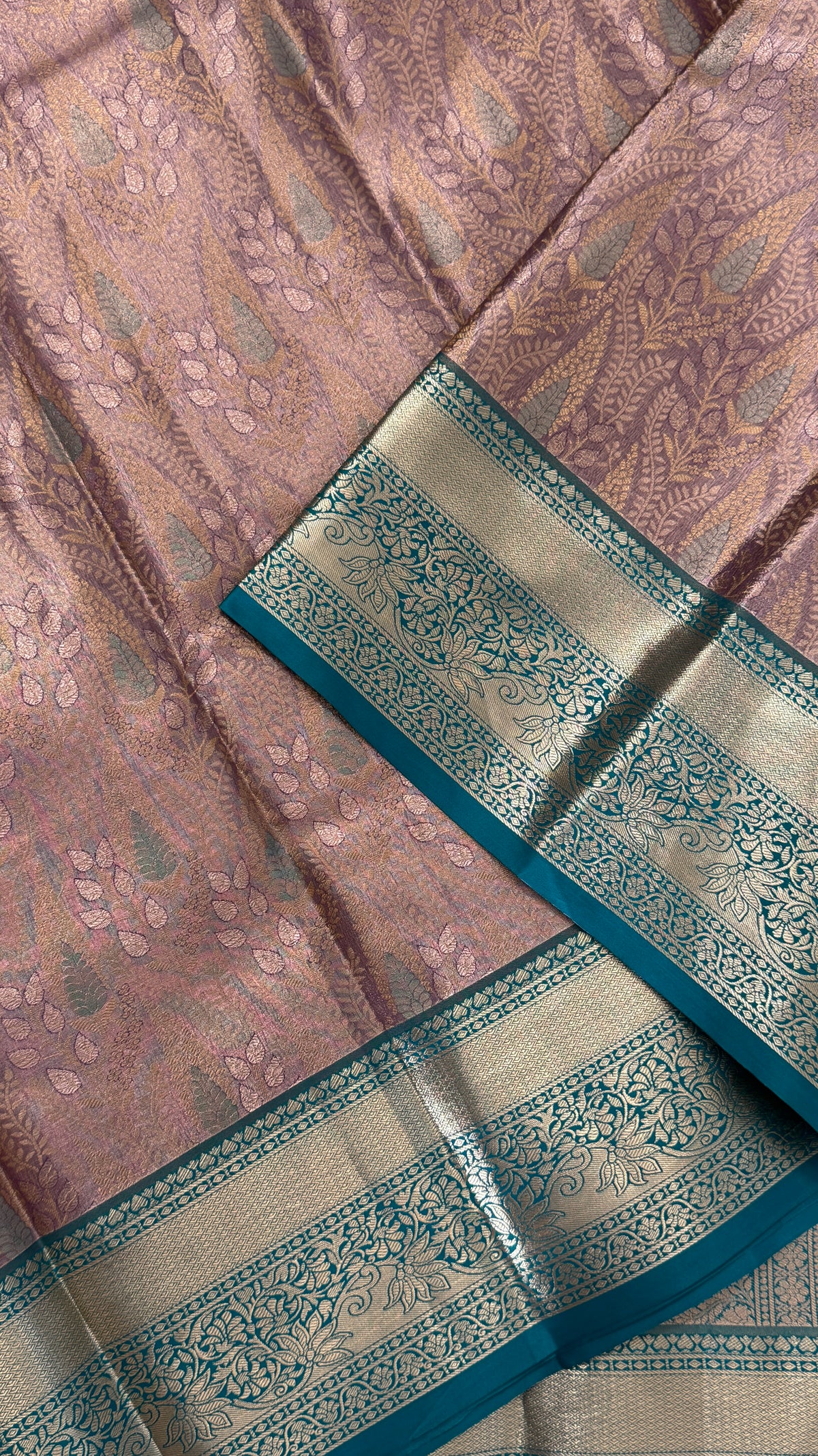 Semi Silk Mini Kanchivaram Tissue Saree – Dusty Mauve & Teal Green