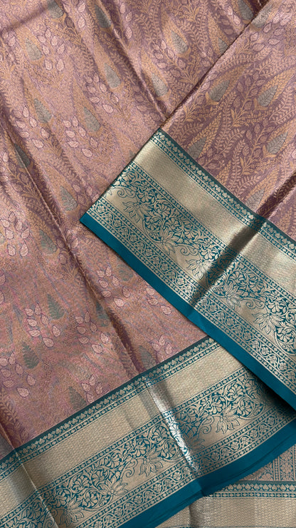 Semi Silk Mini Kanchivaram Tissue Saree – Dusty Mauve & Teal Green