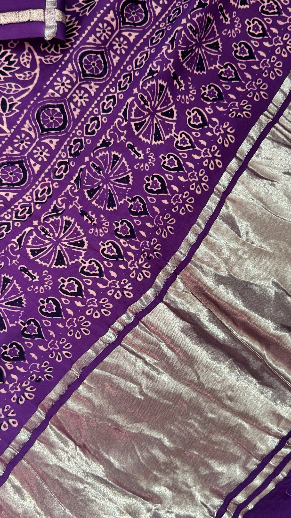 Pure Modal Silk Saree with Bandhej | Ajrakh Pallu & Blouse – Dusty Purple