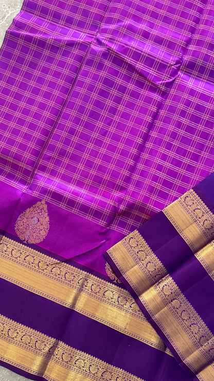 Vintage Wash Pure Kanchipuram Silk Saree – Regal Purple with Royal Purple Contrast | Silk Mark Certified