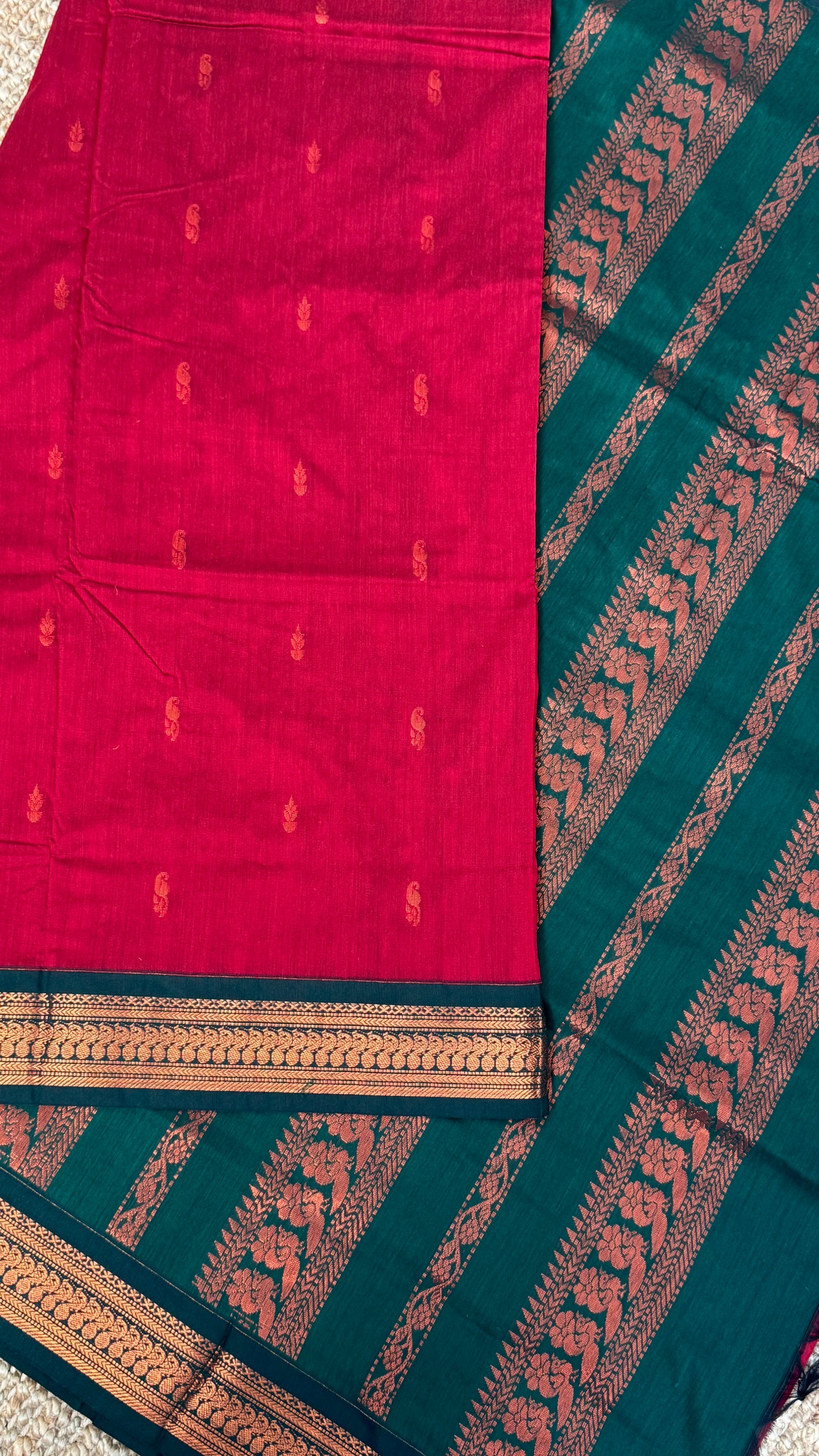 Kalyani Silk Cotton Saree - Red & Green
