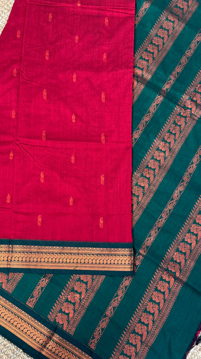 Kalyani Silk Cotton Saree - Red & Green