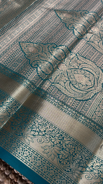 Semi Silk Mini Kanchivaram Tissue Saree – Dusty Mauve & Teal Green