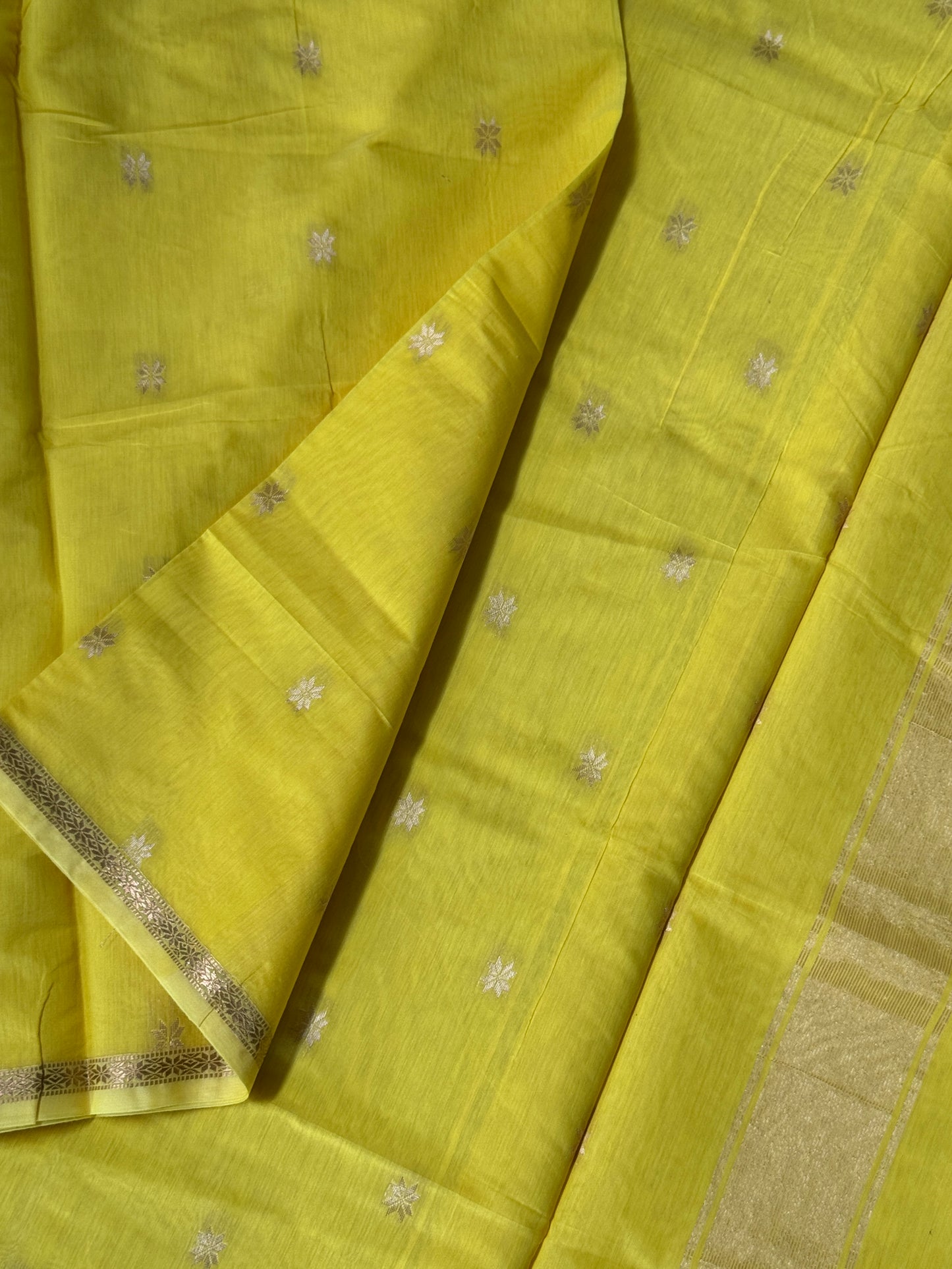 Maheshwari Silk Cotton Saree | Lemon Yellow