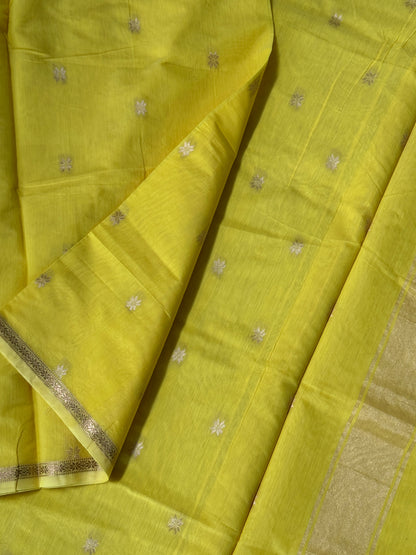 Maheshwari Silk Cotton Saree | Lemon Yellow