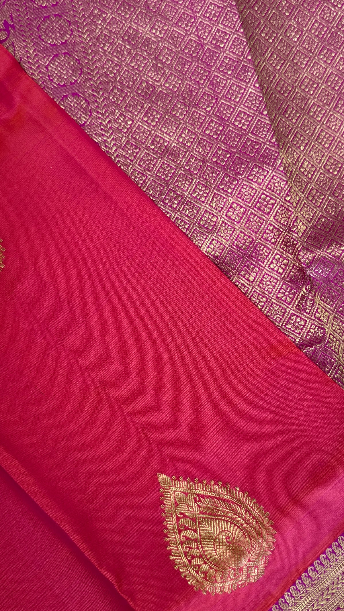 Vintage Wash Pure Kanchipuram Silk Saree – Orange with Magenta Pink | Silk Mark Certified