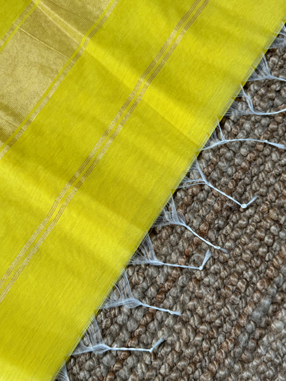 Maheshwari Silk Cotton Saree | Lemon Yellow