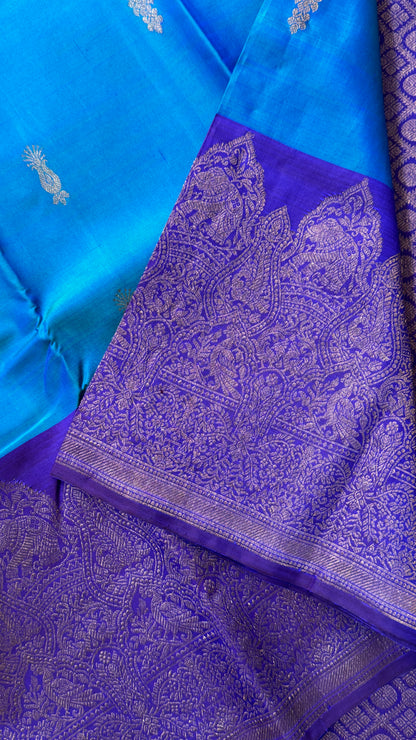 Pure Kanchipuram Silk Saree in Blue and Purple |Silk Mark Ceritified