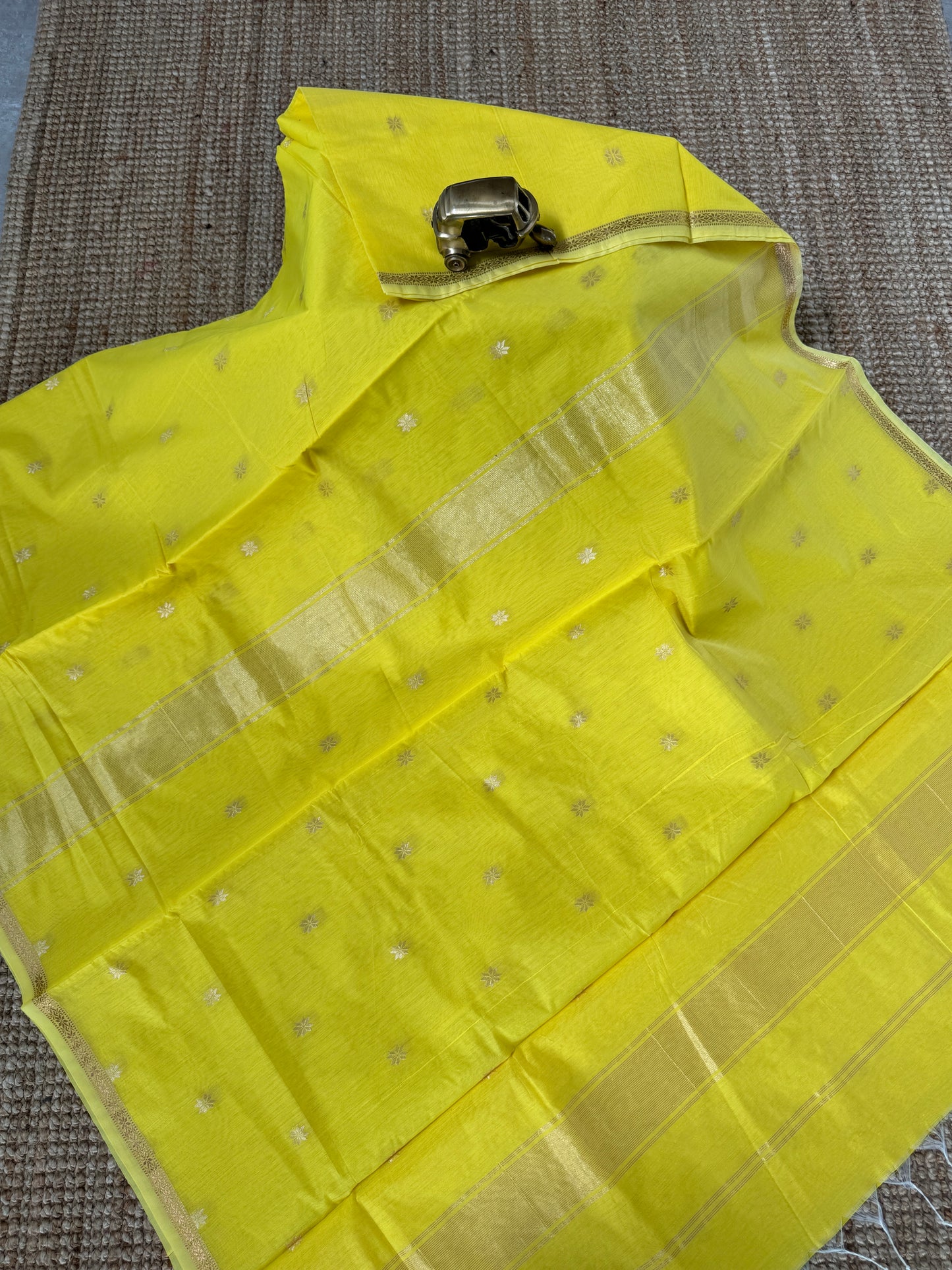 Maheshwari Silk Cotton Saree | Lemon Yellow