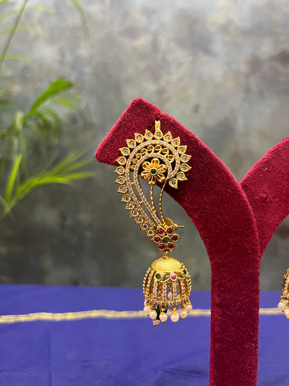 Antique Jhumka with White, Ruby and Emerald Stones