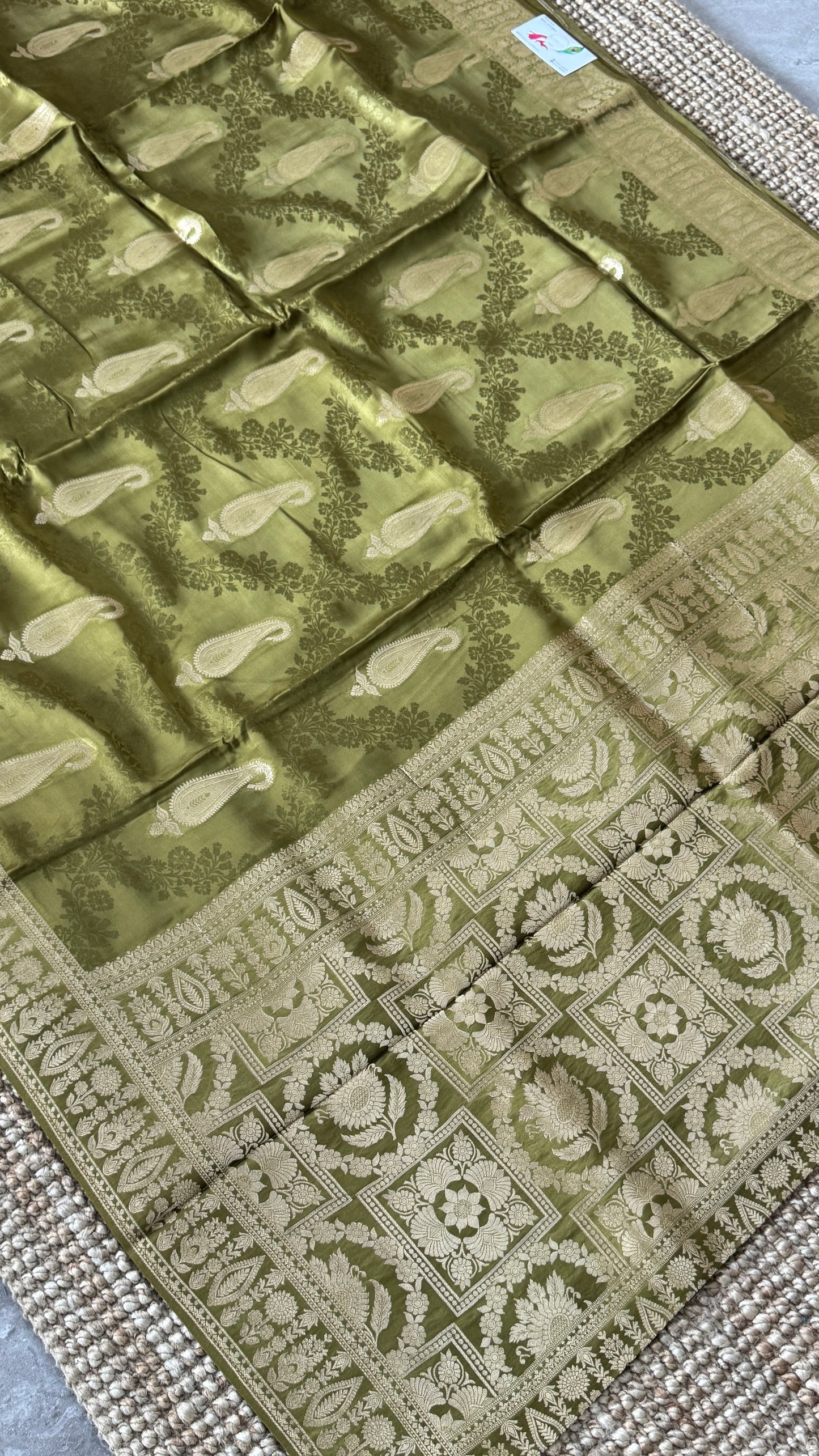Mashru Silk Banarasi Saree – Olive Green