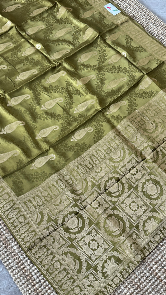 Mashru Silk Banarasi Saree – Olive Green