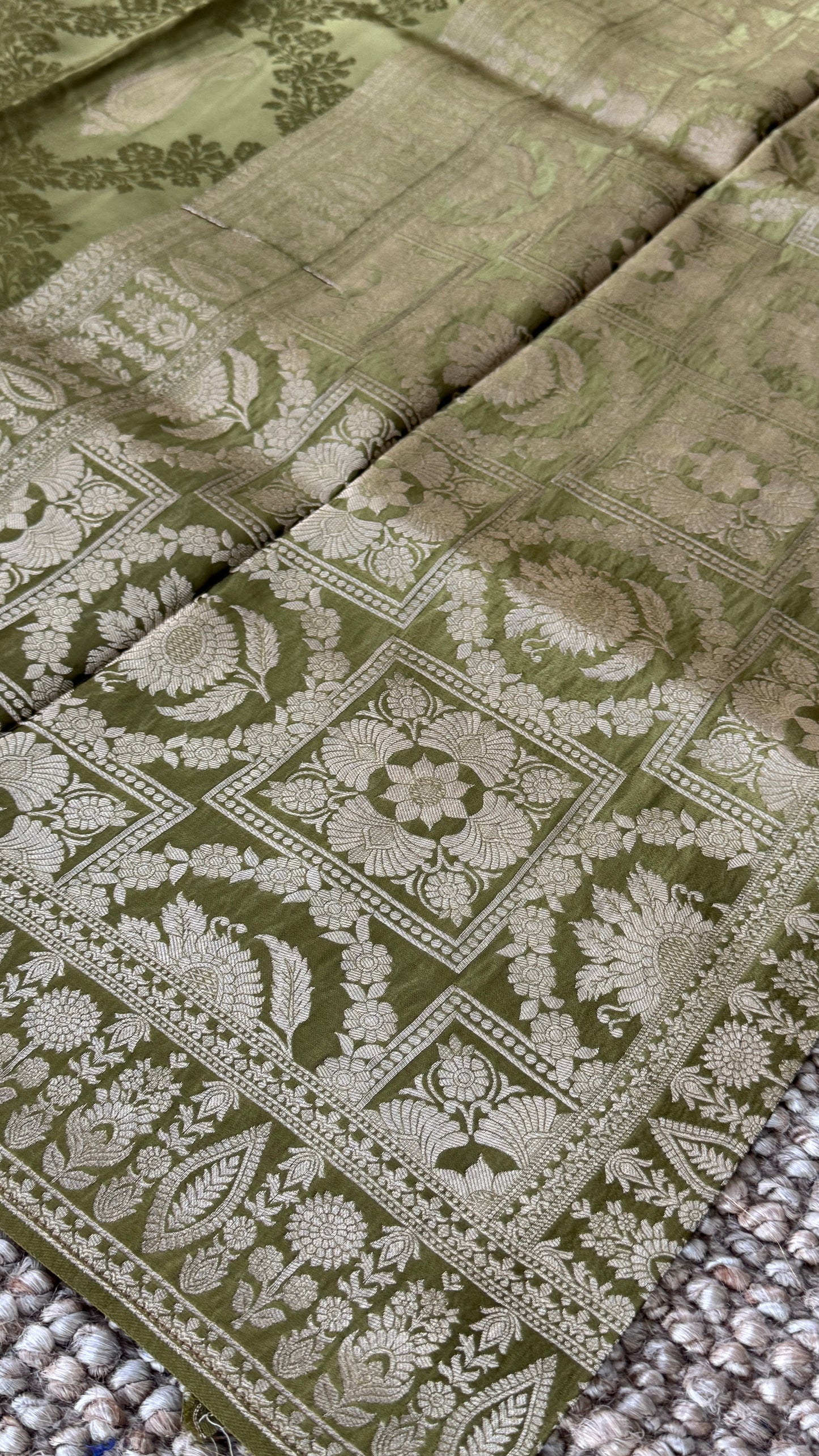 Mashru Silk Banarasi Saree – Olive Green