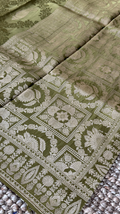 Mashru Silk Banarasi Saree – Olive Green