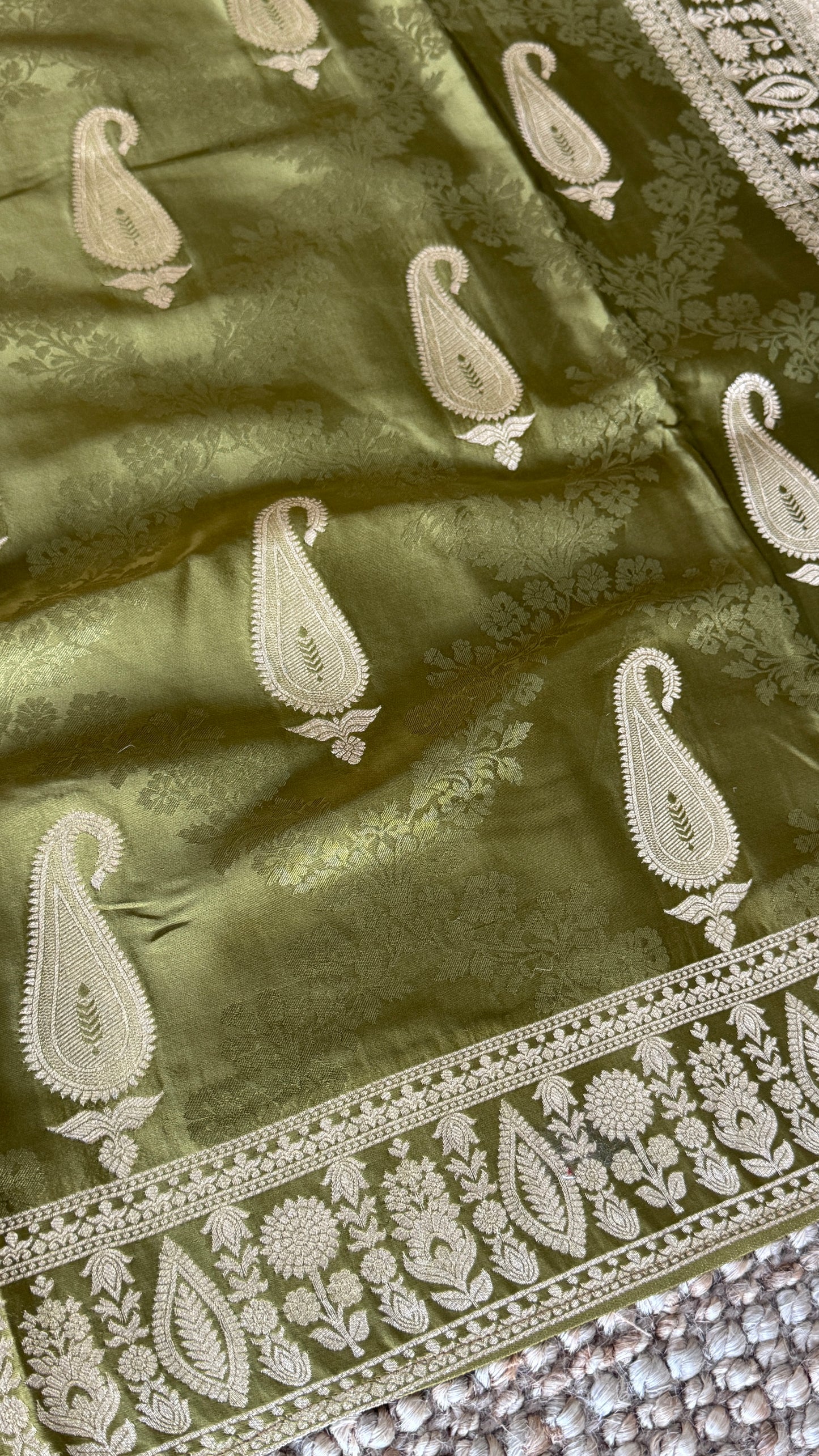 Mashru Silk Banarasi Saree – Olive Green