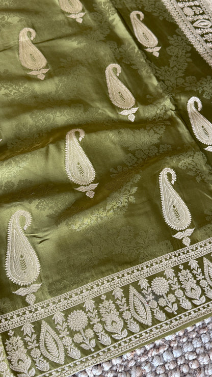 Mashru Silk Banarasi Saree – Olive Green