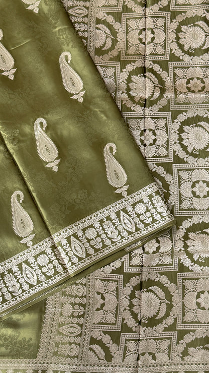 Mashru Silk Banarasi Saree – Olive Green