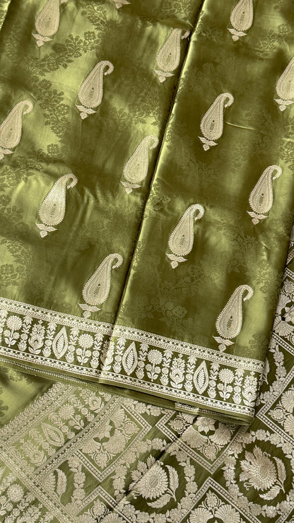 Mashru Silk Banarasi Saree – Olive Green