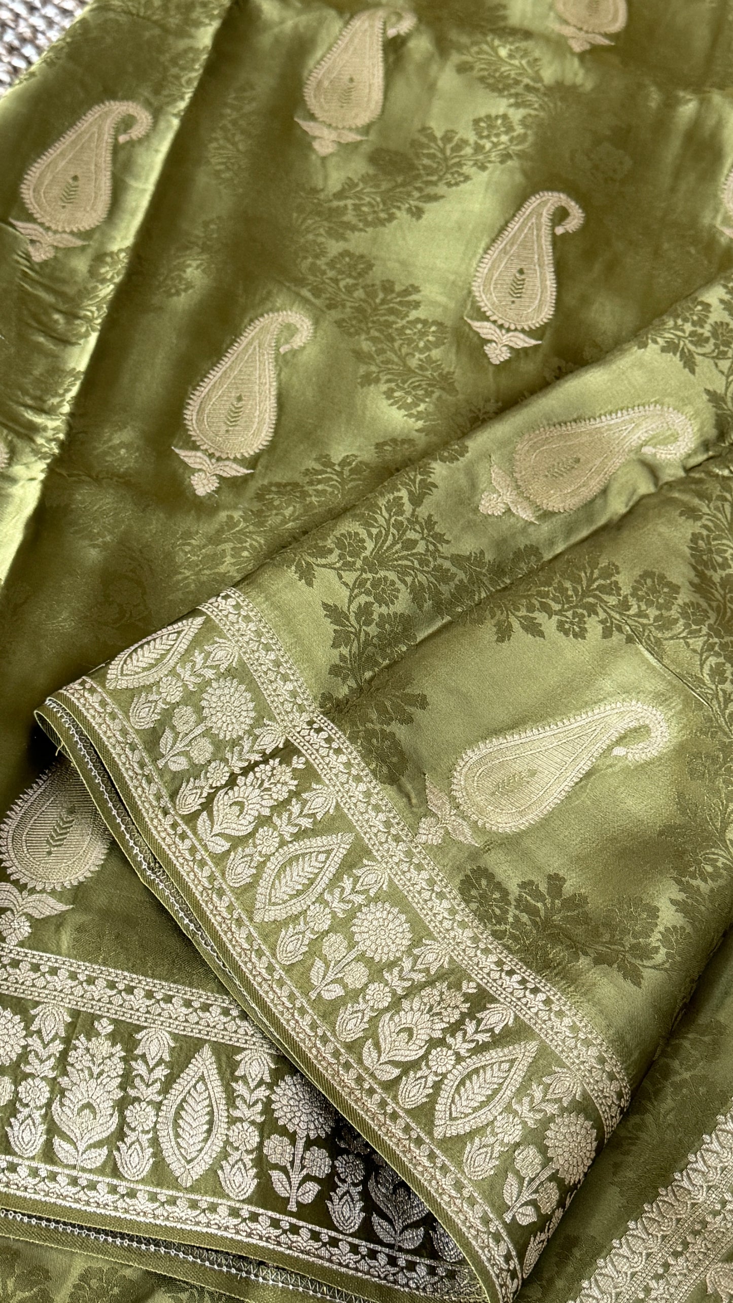 Mashru Silk Banarasi Saree – Olive Green