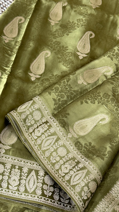 Mashru Silk Banarasi Saree – Olive Green