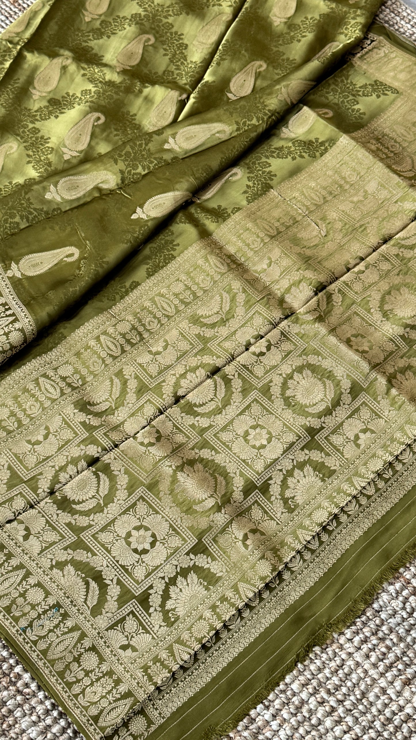 Mashru Silk Banarasi Saree – Olive Green