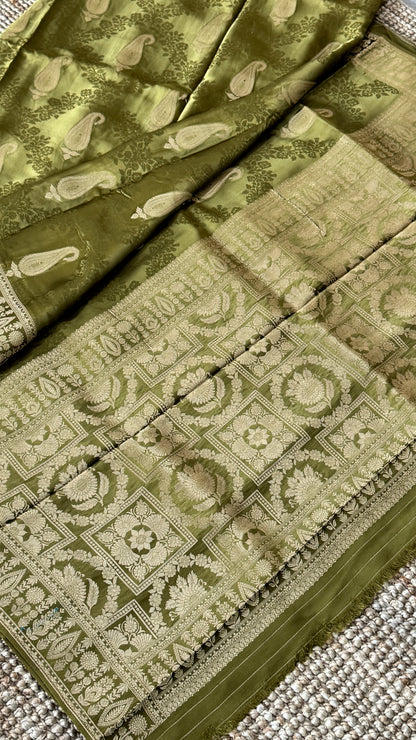 Mashru Silk Banarasi Saree – Olive Green